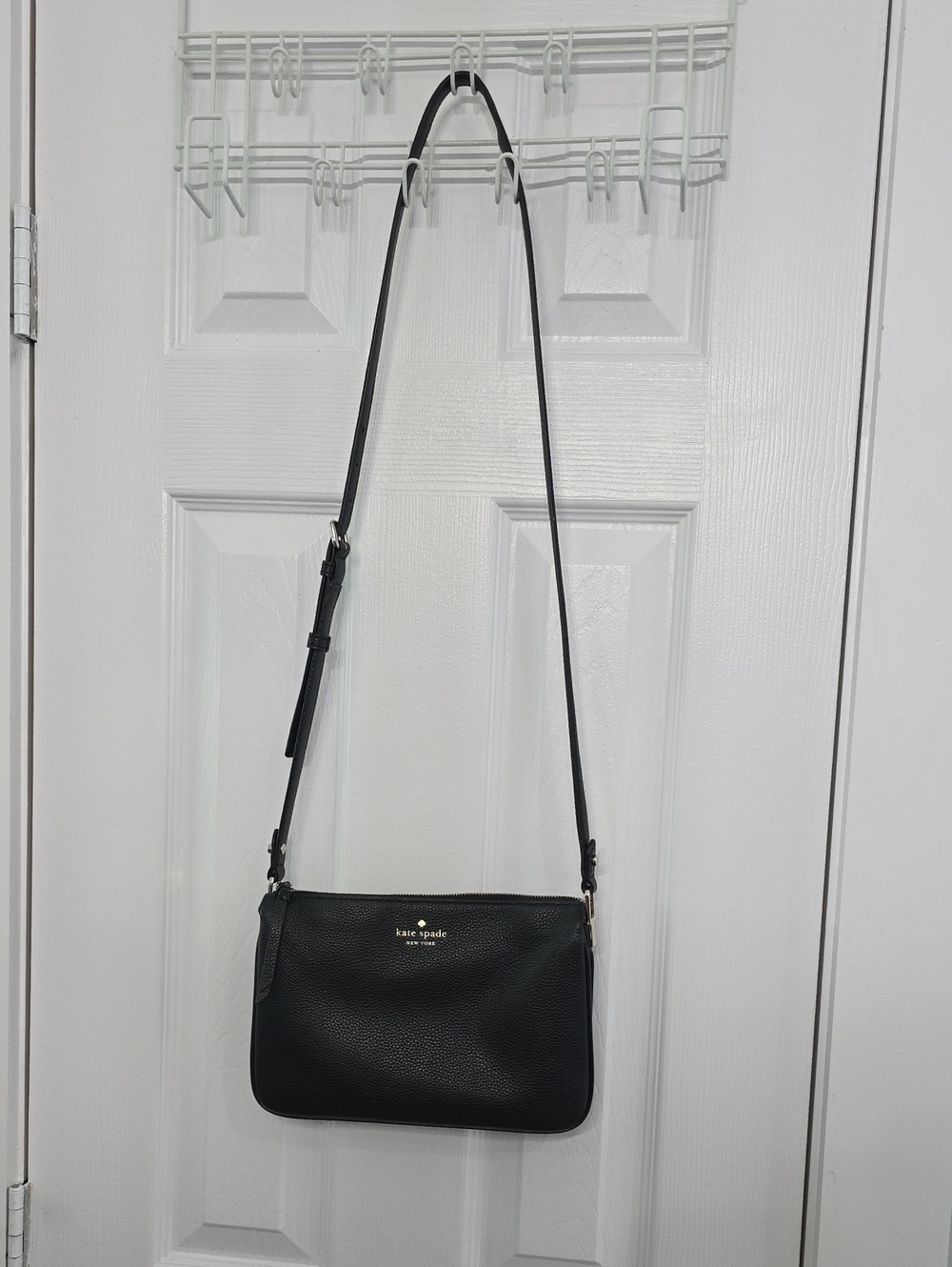 kate spade Black Pebbled Leather Crossbody with Gold Logo
